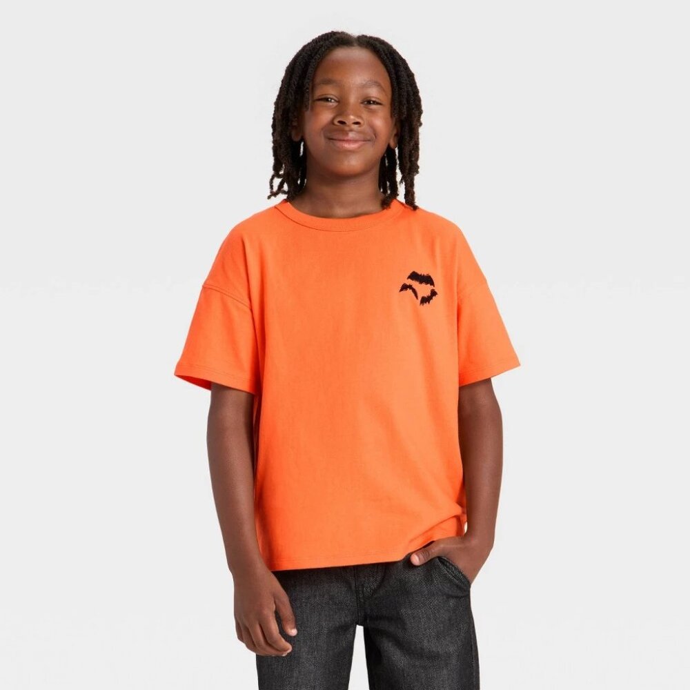 Cat & Jack Boys' XL Orange Glow in the Dark Halloween T-Shirt
